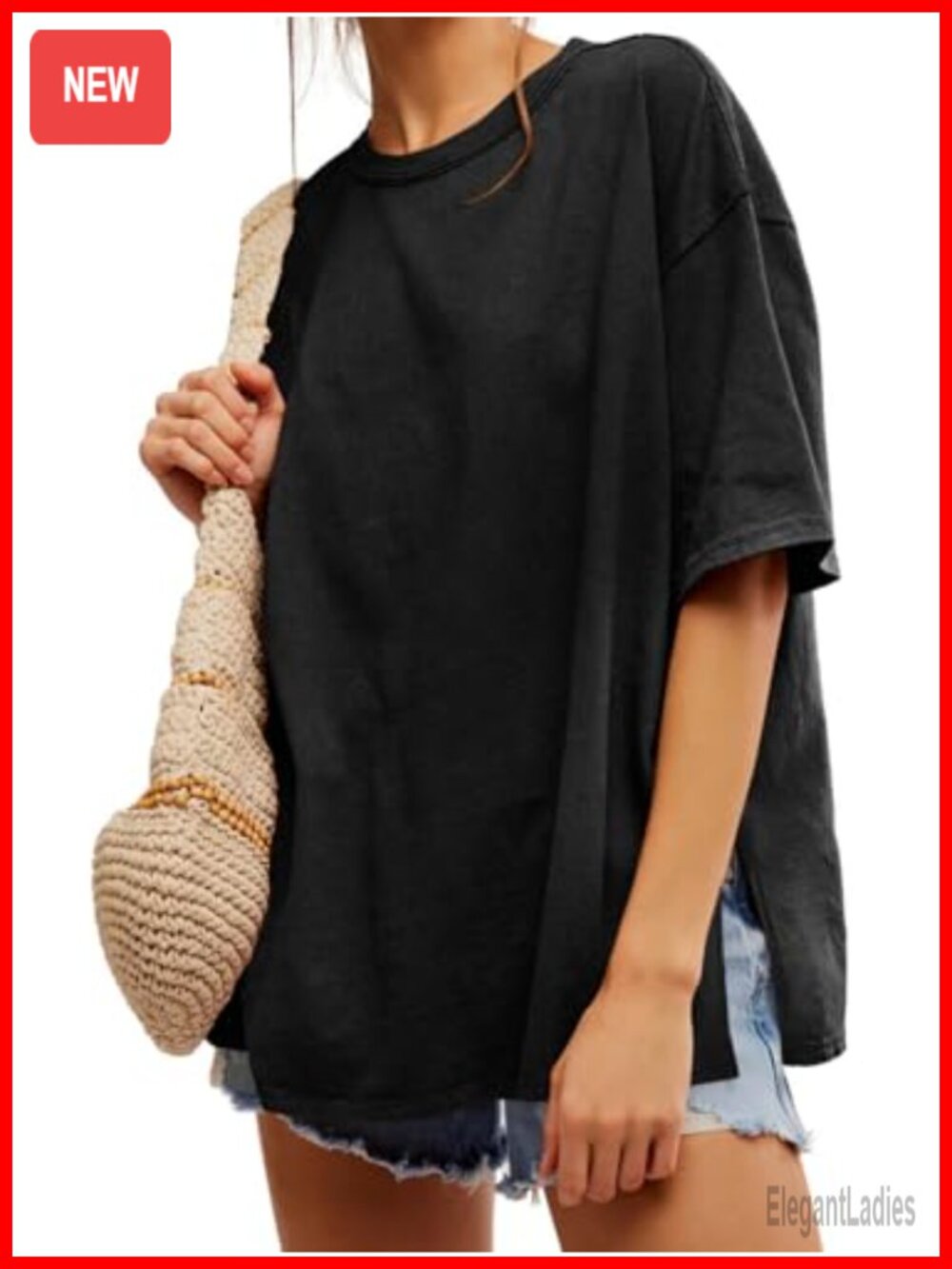 Oversized Womens T-Shirt Summer Casual Loose Fit Crew Neck Tee